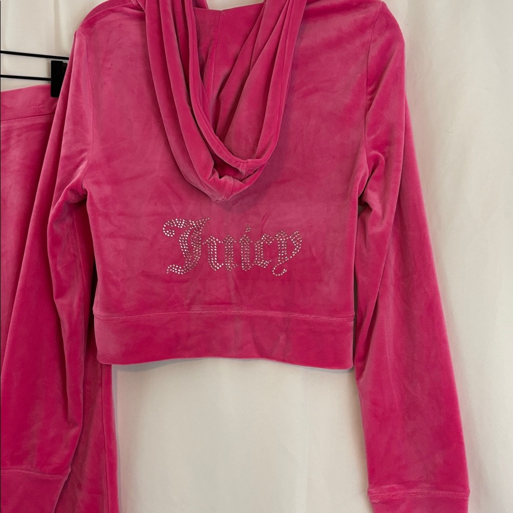 NWT Juicy Couture Blingy Hot Pink/Silver Velour Hoodie Track Set… - Picture 2 of 7
